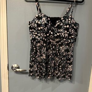 Island Escape Black and Pink Floral Swim Camisole